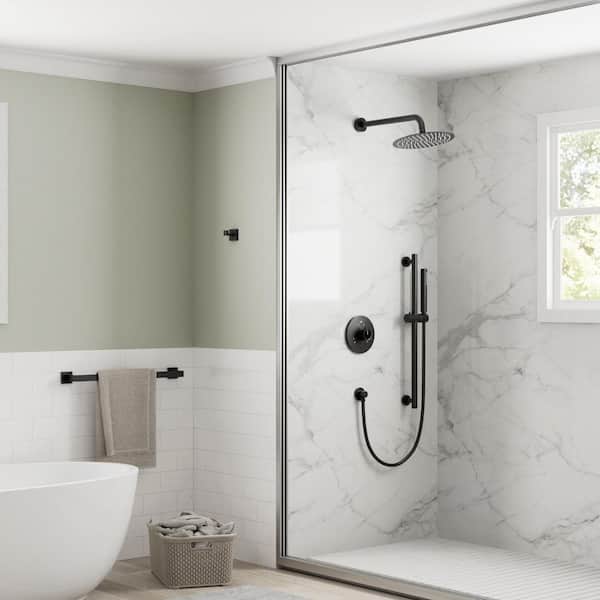 Classicrain 10 in. Dual 2-Spray Round Wall Bar Shower Kit Handheld 2.5 GPM w/ Sliding Bar in Matte Black Valve Included