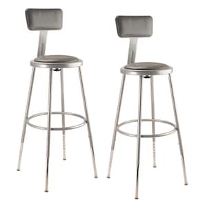 25 in. - 33 in. Height Adjustable Heavy Duty Grey Vinyl Padded Steel Stool with Backrest (2-Pack)