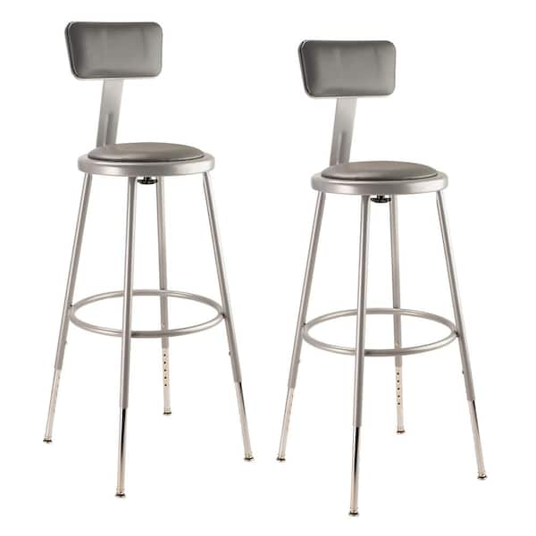 National Public Seating 25 in. - 33 in. Height Adjustable Heavy Duty Grey Vinyl Padded Steel Stool with Backrest (2-Pack)