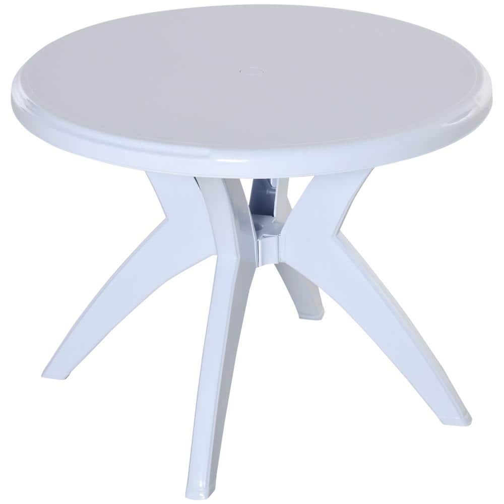 Zeus & Ruta White Round Outdoor Bistro Table Plastic Patio Dining Table ...