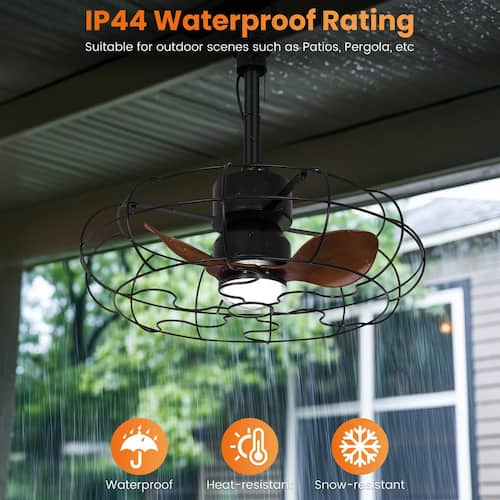 20 in. Outdoor Black Wet Rated Gazebo Ceiling Fan with Light, Hanging Fan for Pergola, Waterproof, Hook Installation Ceiling Fans