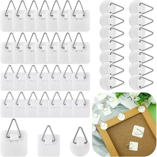 Adhesive Picture Hanging Hooks Foamboard Wall Art Photo Frame Hangers without Nails Plastic Sticky Pack of 45-White