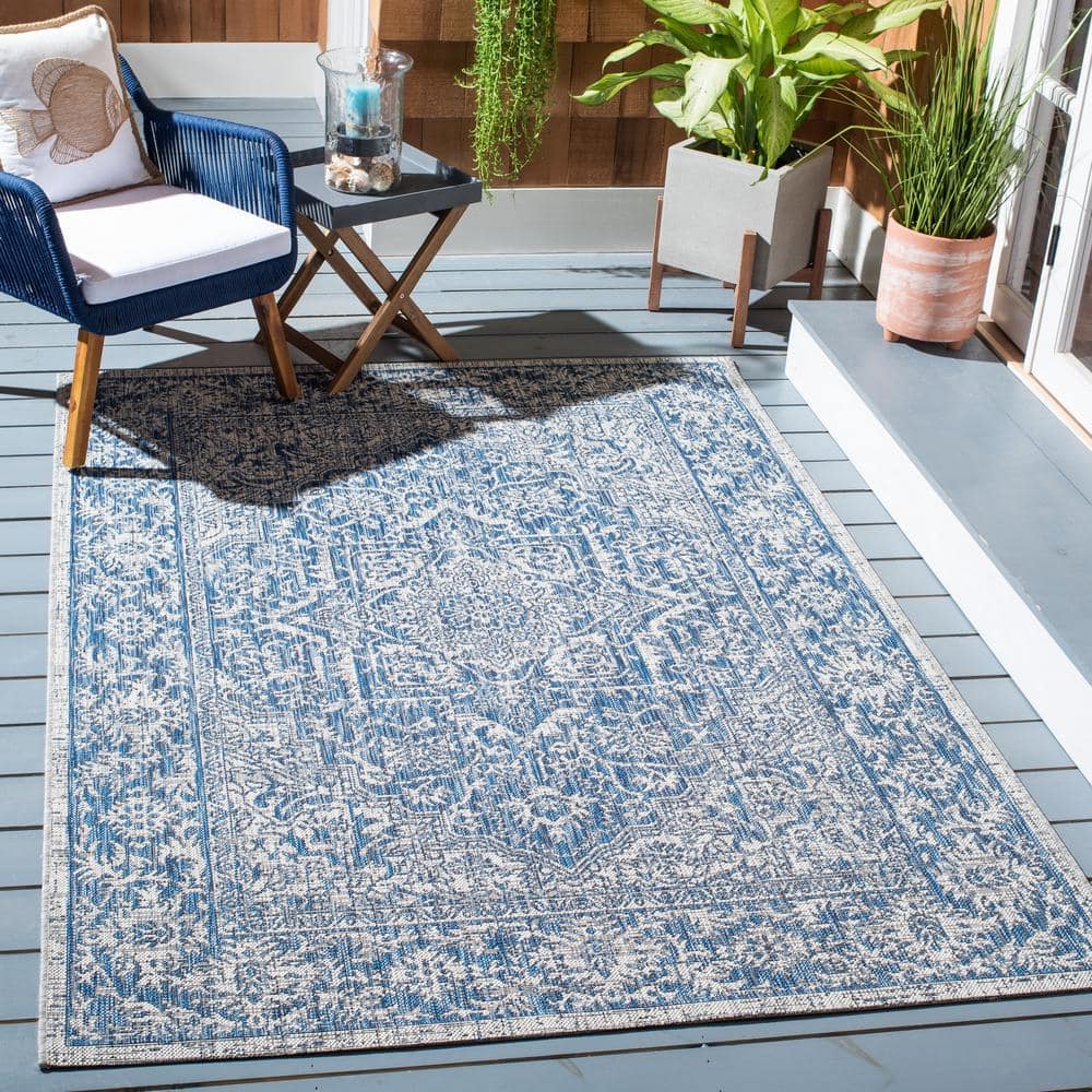Modern Gray Synthetic 4'x5'7" Non-Slip Indoor/Outdoor Rug
