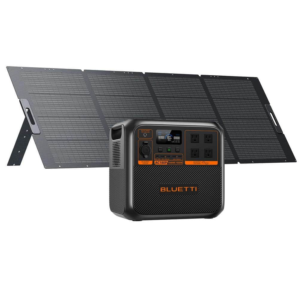 BLUETTI 1800W Continuous/2700W Peak Output Power Station AC180P Push Button  Start LiFePO4 Battery Generator + 350W Solar Panel AC180P+PV350-THDUS - The  Home Depot