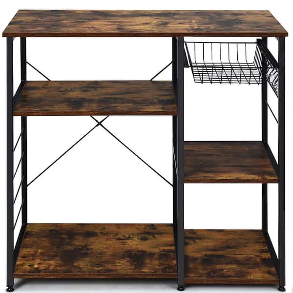 Costway Brown Wood Kitchen Baker's Rack Utility Storage Shelf with 6