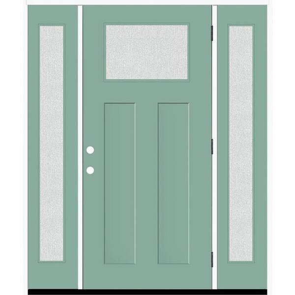 Steves & Sons Legacy 64 in. x 80 in. 1/4 Toplite Rain Glass LHOS Primed Quarry Finish Fiberglass Prehung Front Door w/Dbl 12 in. SL