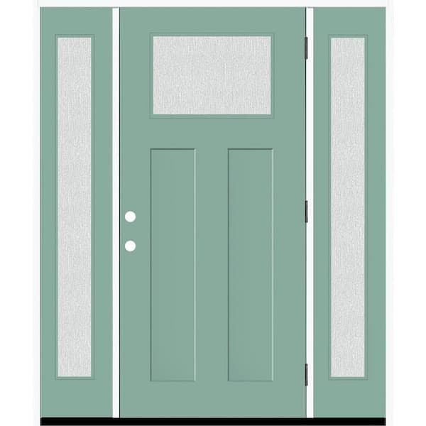Legacy 68 in. x 80 in. 1/4 Toplite Rain Glass LHOS Primed Quarry Finish Fiberglass Prehung Front Door w/Dbl 14 in. SL