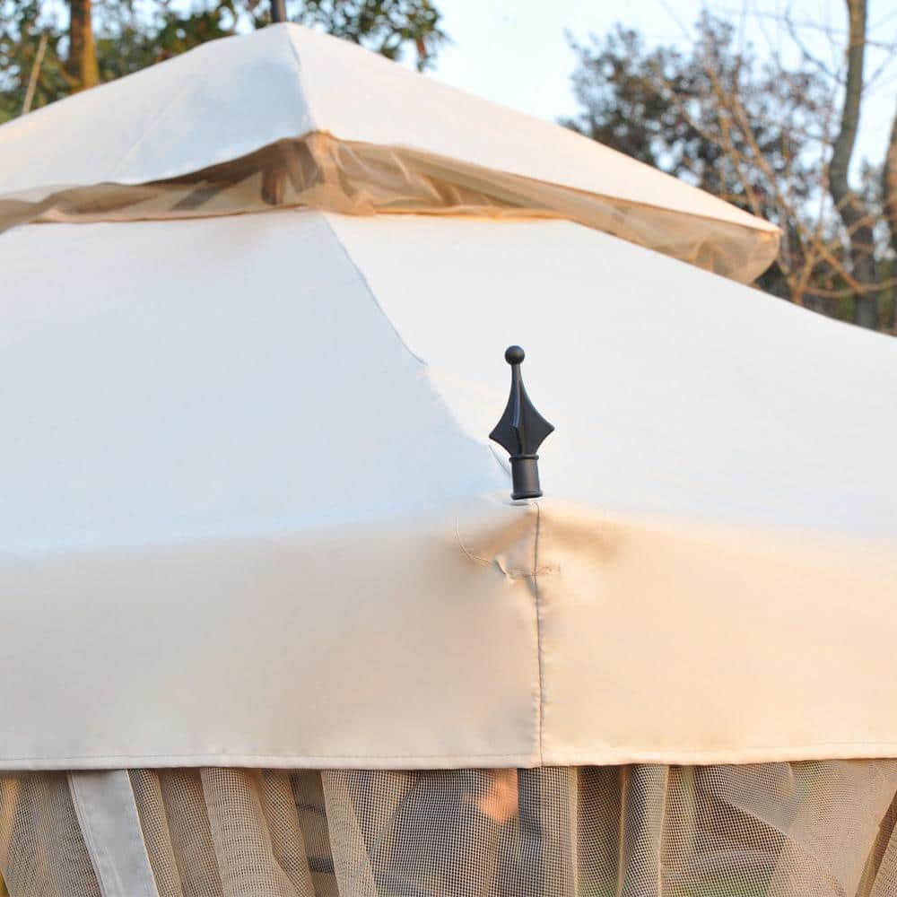 Steel Outdoor Garden Gazebo with Mesh Curtains, 10 x 10 ft