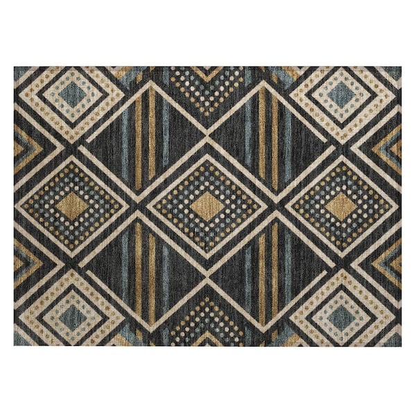 Chantille Machine Washable Indoor/Outdoor Abstract ACN3128 Black 3 ft. x 4 ft. Area Rug