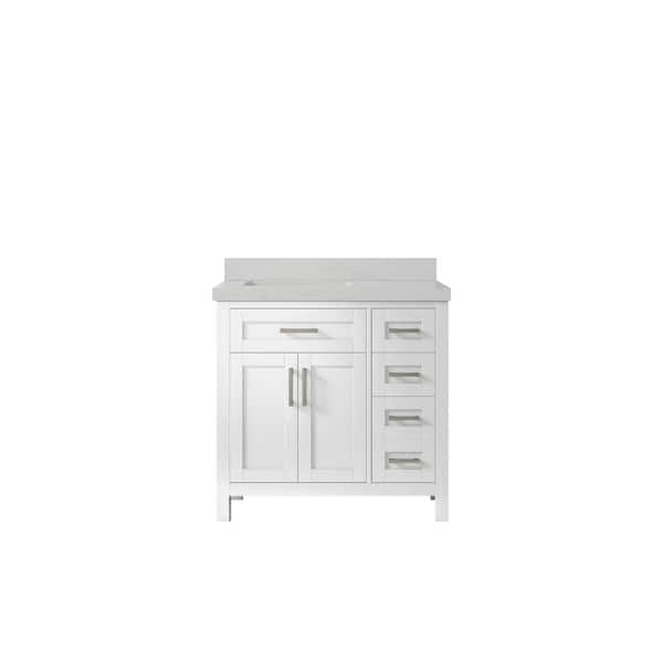 Willow Collections Cambridge 36 in. W x 22 in. D x 36 in. H Left Offset Sink Bath Vanity in White with 2 in. Carrara Quartz Top