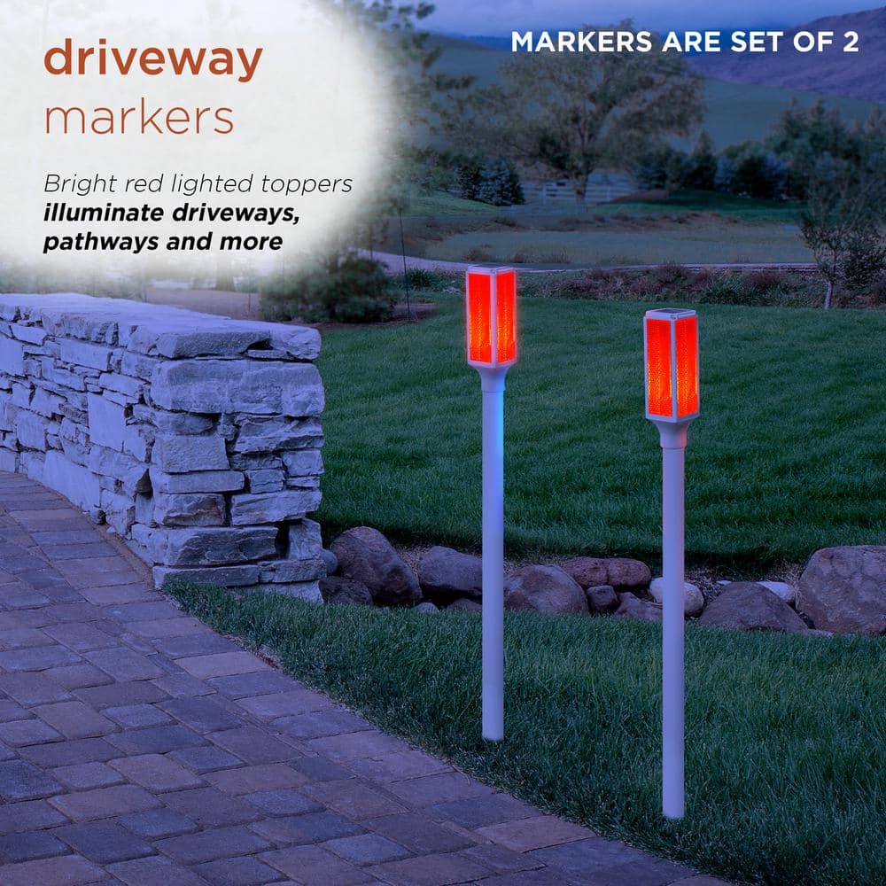 White and Red Solar LED Pathway Light Set of 2