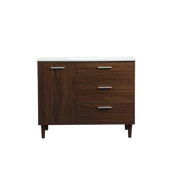 Unbranded Simply Living 42 in. W x 22 in. D x 34 in. H Bath Vanity in Walnut with Ivory White Engineered Marble Top