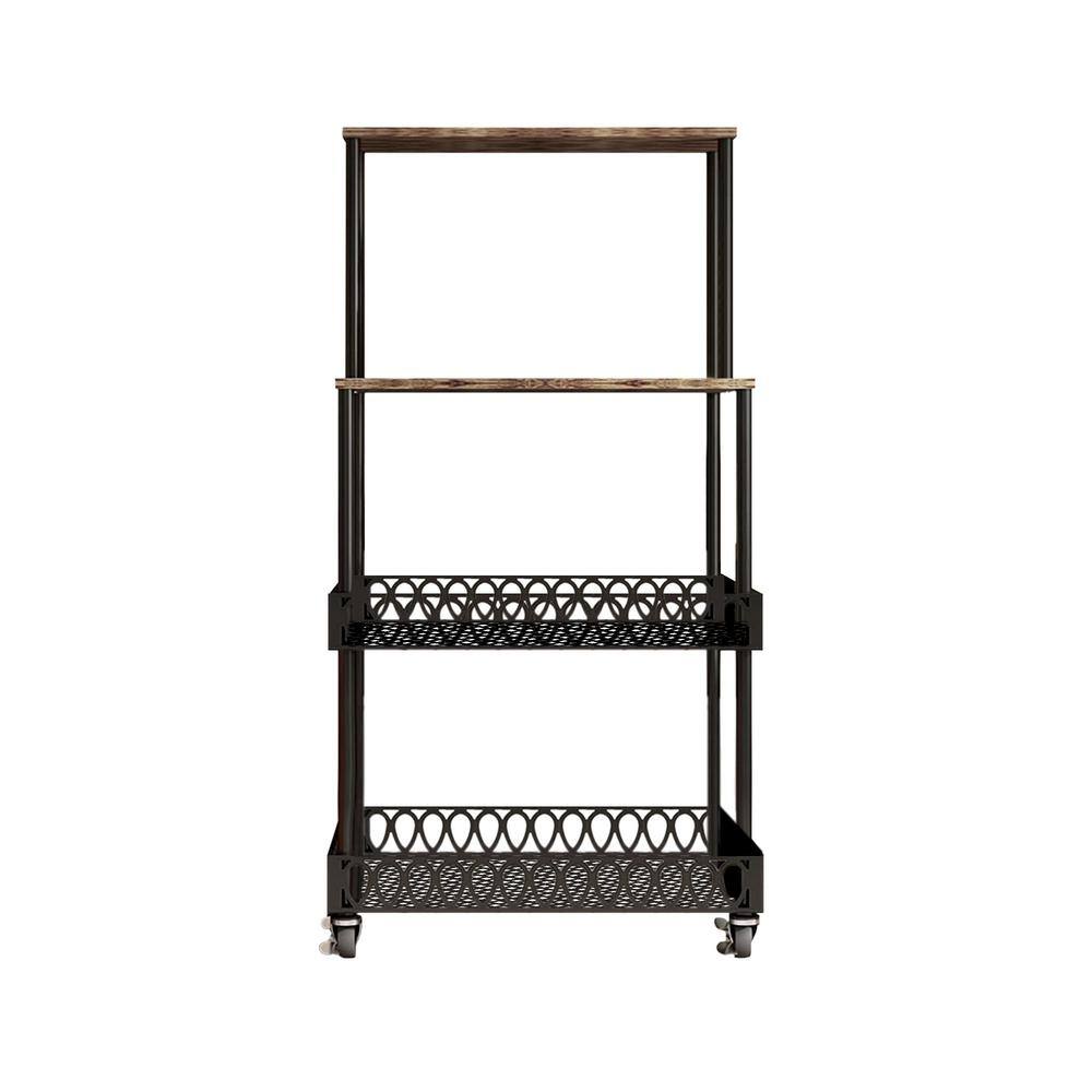 HeavyDuty Freestanding Movable Black Metal Microwave Cart with Bottom