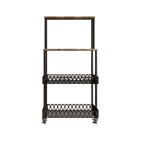 Unbranded Heavy-Duty Freestanding Movable Black Metal Microwave Cart with Bottom Wheels and Locks