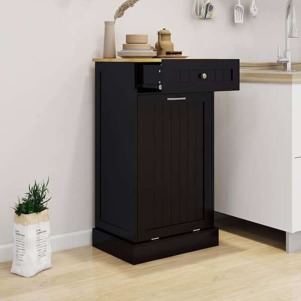 Tileon 1-Drawers and 1-Compartment Tilt-Out Trash Cabinet Kitchen Trash Cabinet, Pantry Organizer in Black