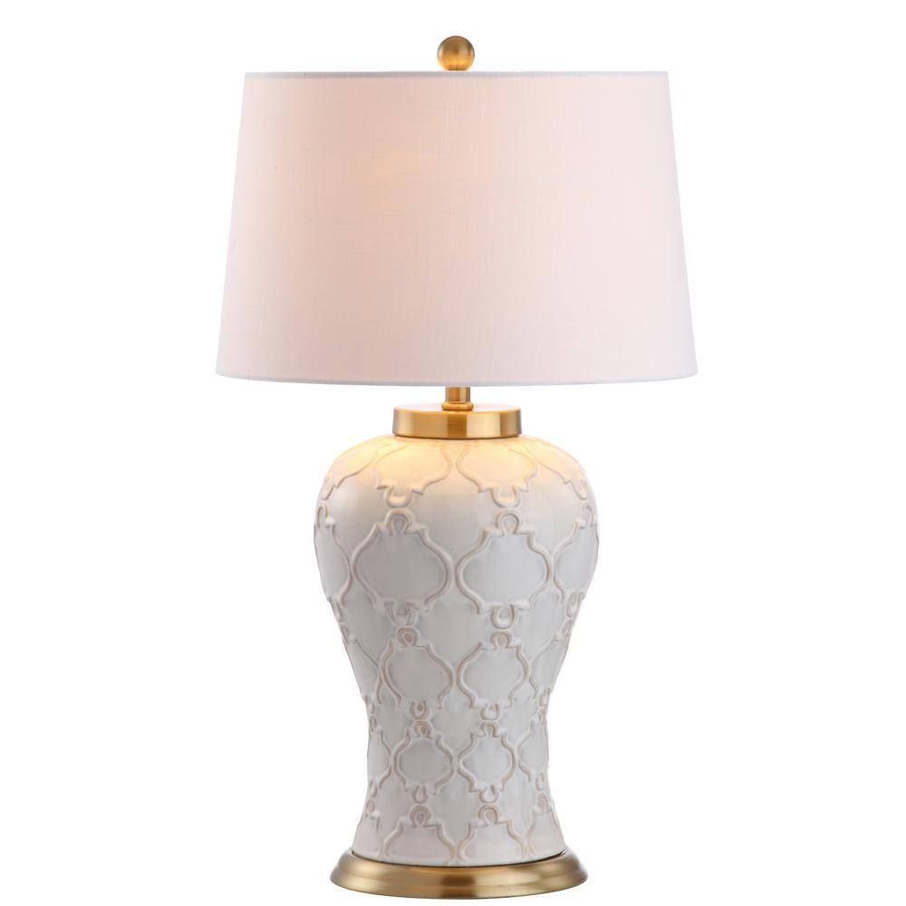 Arthur 29" White Ceramic Table Lamp with Brass Accents