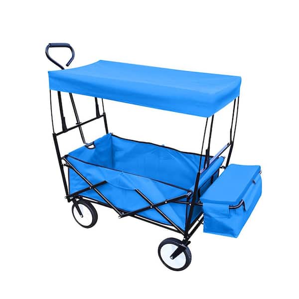 Unbranded Blue Waterproof Foldable 4.6 cu. ft Steel Garden Cart with an Extra Storage Basket and 2 Mesh Bags