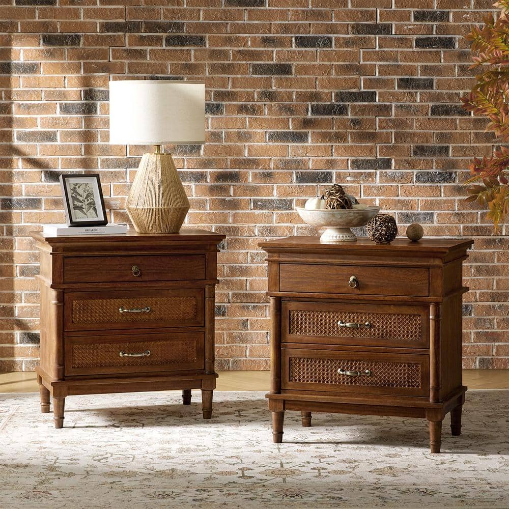 JAYDEN CREATION Olga Walnut 26 in. W 3-Drawer Solid Wood