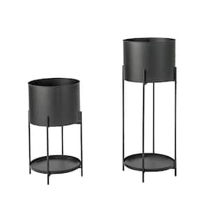 2-Metal Planter Pot Stands with Drainage Holes-Black, Easy and Quick Setup