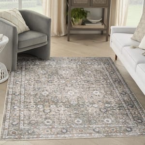 Astra Machine Washable Gold Grey 4 ft. x 6 ft. Distressed Traditional Area Rug