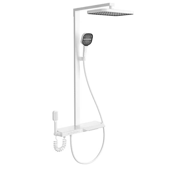 3-Spray Rectangle Shower Head Wall Mounting Fixed and Handheld Shower Head Flow rate 4 GPM in White