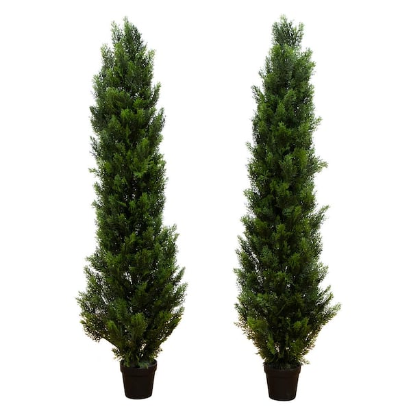 Nearly Natural 5 ft. Artificial Topiary Cedar Tree UV Resistant (Indoor/Outdoor)-Set of 2