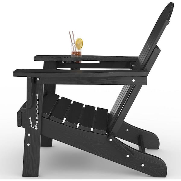 Folding Adirondack Chair Set of 2 with Side Table, Wood Texture