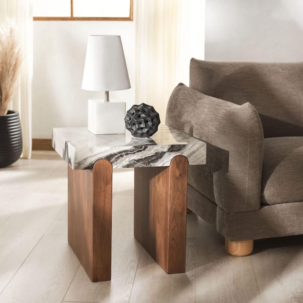 Ellebeth 20 in. Hazel/Walnut Square Marble End Table