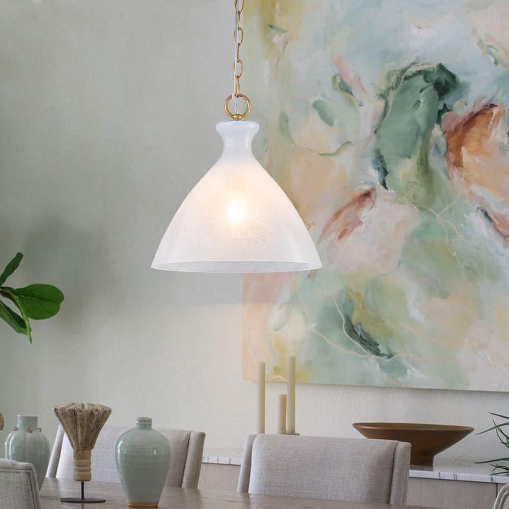 Olivia 12.2 in. 1-Light Vintage Brass Pendant Light with Cone Glass Shade price history on PriceWatchPro