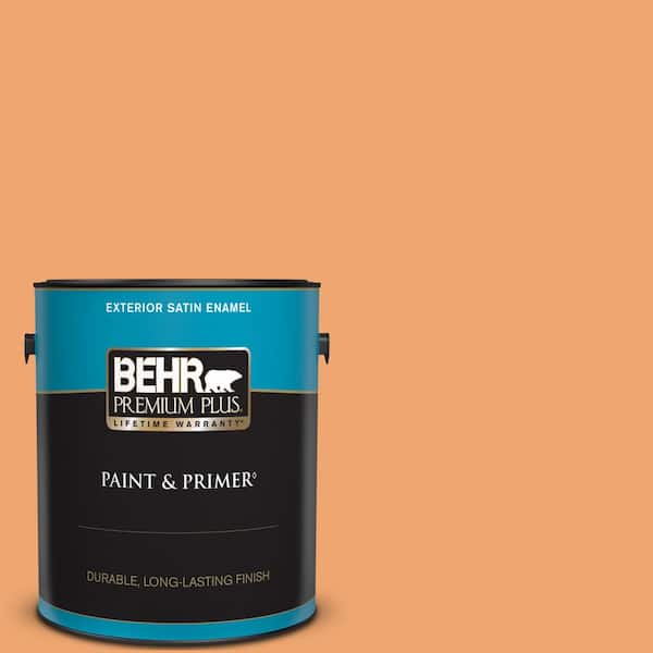 BEHR PREMIUM PLUS 1 gal. Home Decorators Collection #HDC-SP16-04 Apricot Jam Satin Enamel Exterior Paint & Primer