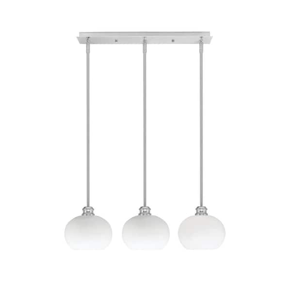 Unbranded Albany 60-Watt 3-Light Brushed Nickel Linear Pendant Light with White Muslin Glass Shades and No Bulbs Included