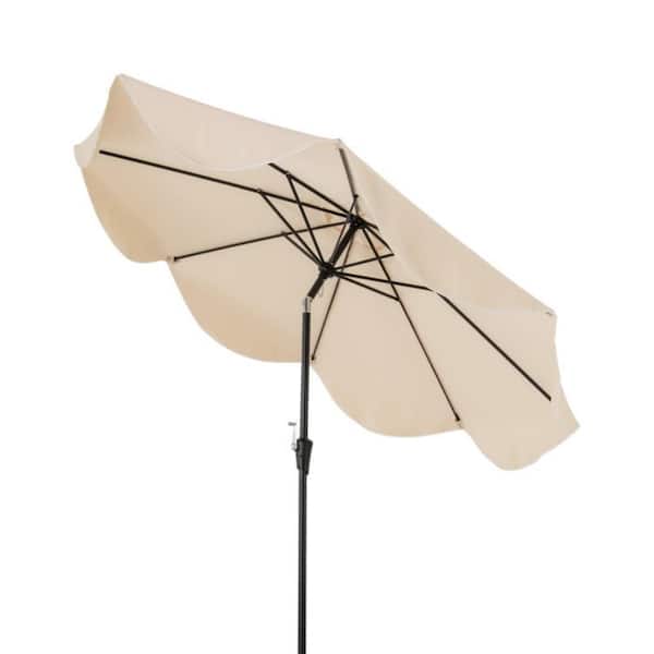 9 ft. Metal Market Patio Umbrella in Beige with Crank Handle and Push Button Tilt