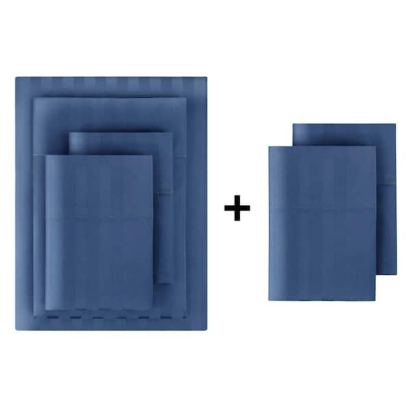 Home Decorators Collection 500 Thread Count Egyptian Cotton Sateen Midnight Blue Damask 6-Piece King Sheet Set