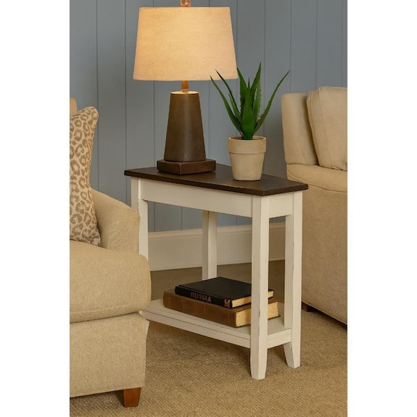 24 in. White and Brown Rectangle Wood End Table with Shelf