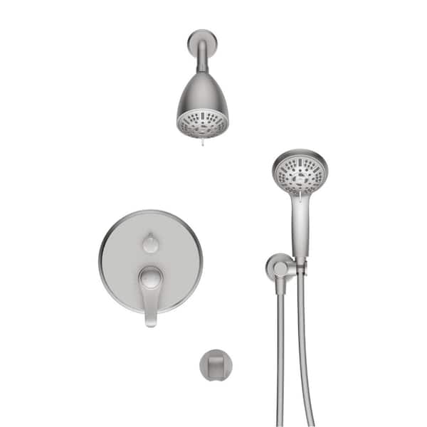 MYCASS 9-Spray Patterns 2 GPM 4 in. Round Wall Mount Dual Shower Head and Shower Head in Brushed Nickel