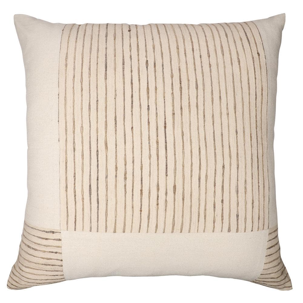 Stella White/Beige Checkered Hand-Woven Polyfilled Indoor 24 in. x 24 in. T
