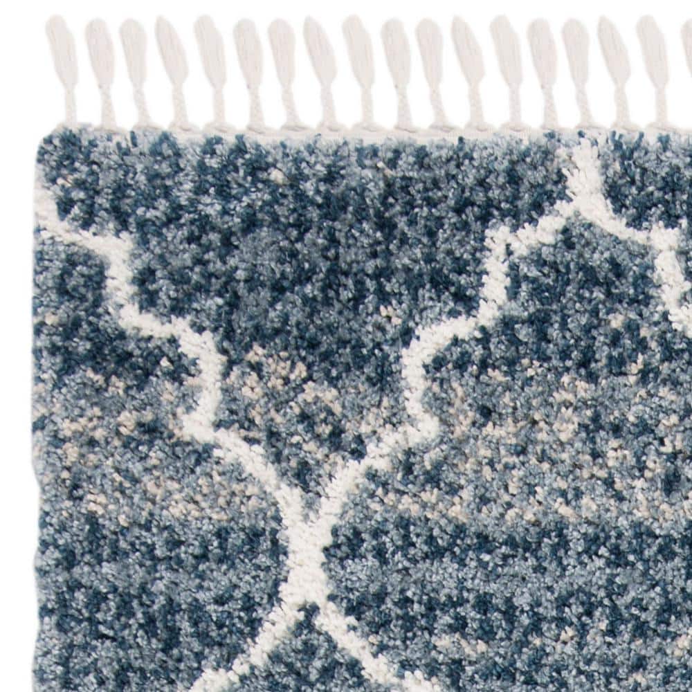 Ivory Geometric Square Shag Rug - Hand-knotted Synthetic Easy Care