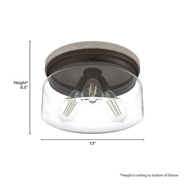 Hunter - Devon Park 13 in. 3 Light Onyx Bengal Flush Mount Bedroom Light