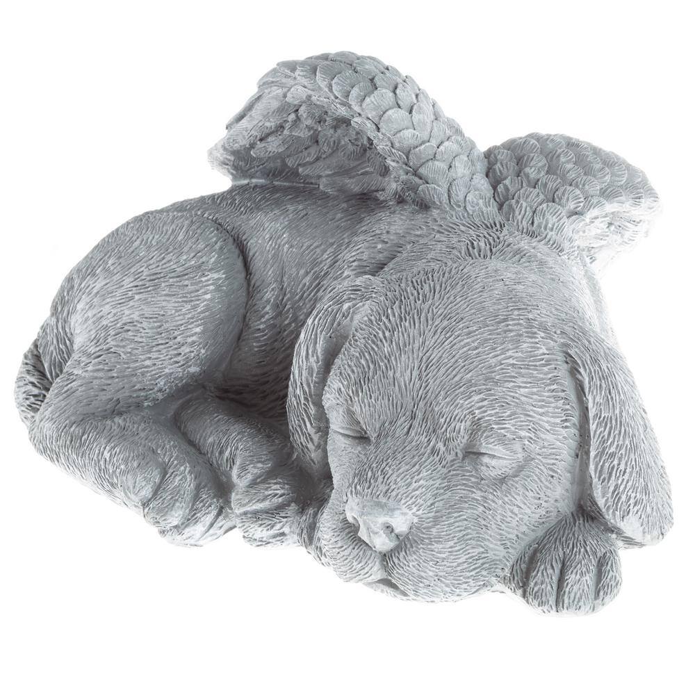 Gray Resin Sleeping Angel Puppy Memorial Sculpture