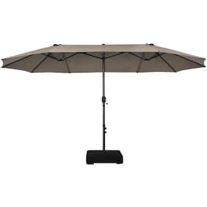 15 ft Double-Sided Patio Umbrella Market Twin Umbrella w/Enhanced Base Coffee