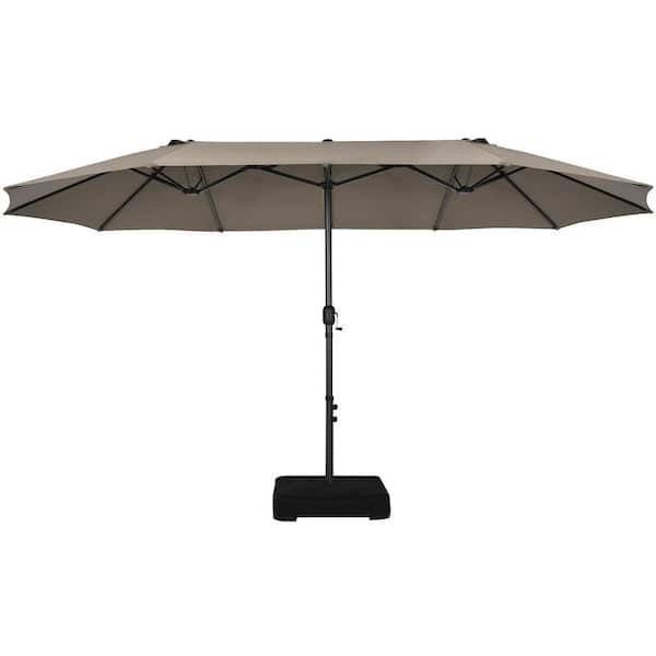 Gymax 15 ft Double-Sided Patio Umbrella Market Twin Umbrella w/Enhanced Base Coffee