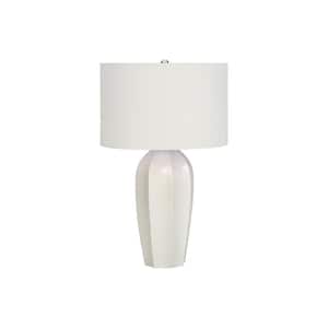 27 in. Cream Modern Integrated LED Bedside Table Lamp with Cream Linen Shade