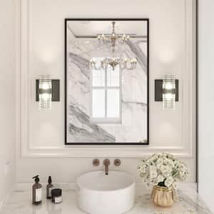 24 in. W x 36 in. H Rectangular Framed French Cleat Wall Mounted Tempered Glass Bathroom Vanity Mirror in Matte Black