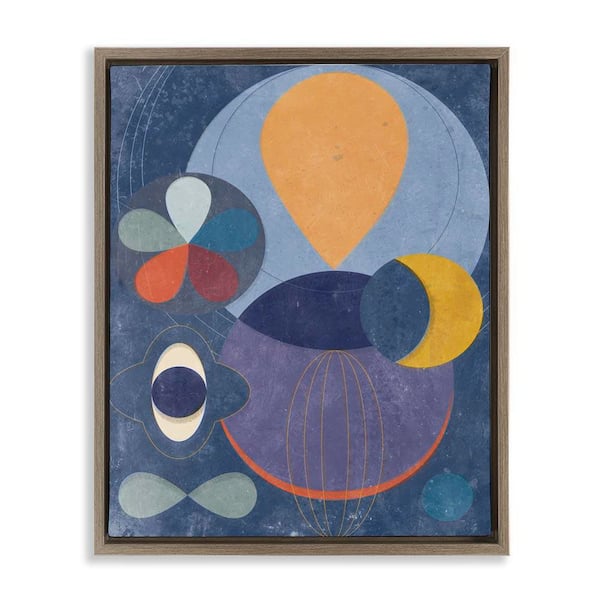 Stupell Industries Blue Retro Collage by Victoria Barnes Brown Floater Frame Abstract Graphic Art Print 31 in. x 25 in.