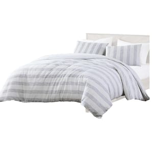 Sam 4- Piece White and Blue Striped Cotton Queen Comforter Set