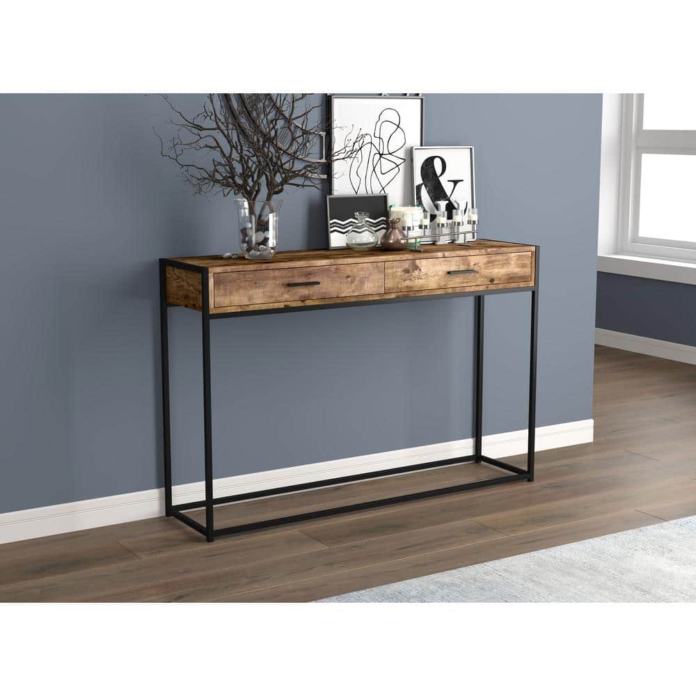 Rustic Chic 48" Reclaimed Wood Console with Black Metal Frame and Storage Drawers