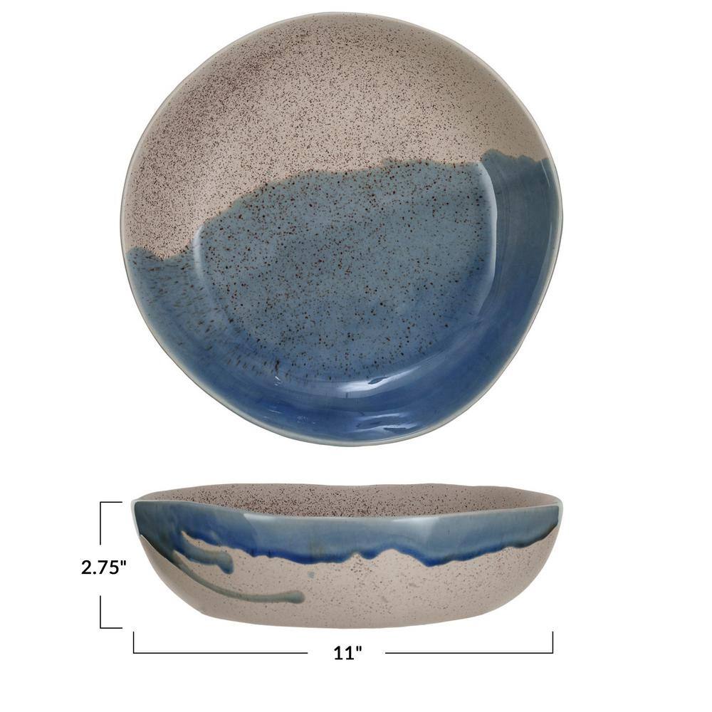 Blue and Cream Crackle Glaze Ceramic Serving Bowl