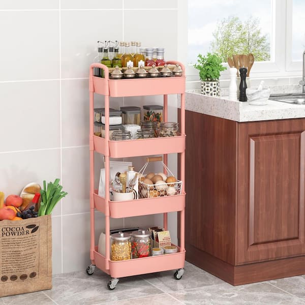 4-Tier Plastic -Wheeled Storage Utility Cart in Pink ZCart009