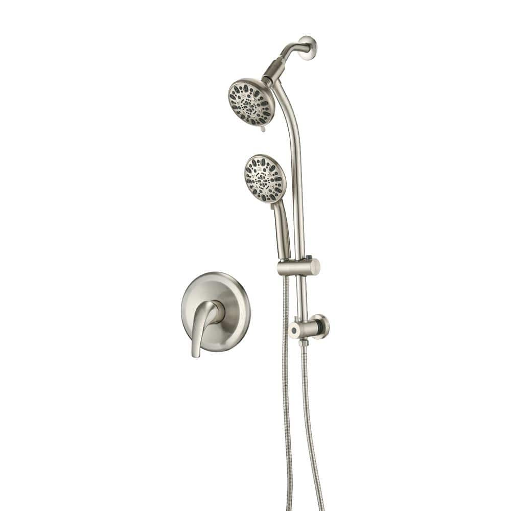 PROOX 5-Spray 8 in. Round Shower System Kit with Hand Shower and Adjustable Slide Bar Soap Dish in Brushed Nickel AE103BN