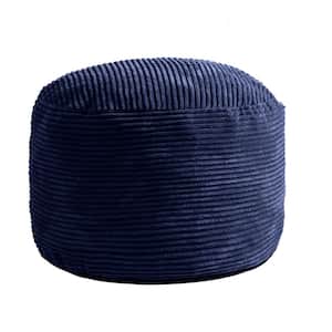 20 X 15 in. Navy Round Stuffed Outdoor Pouf Ottoman, Corduroy Poufs with Foam Chunk Filling